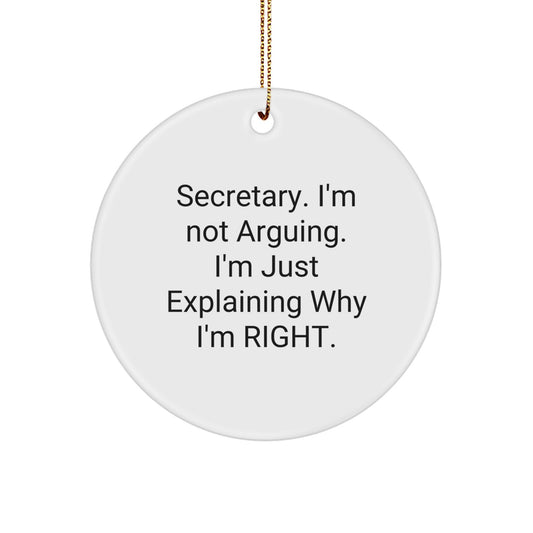 Funny Secretary Quotes Gifts from Women to Friends Unique Christmas Circle Ornament, Funny Gift for Secretary, Secretary Lover Christmas Ornament, White Circle Shape MDF - Image 1