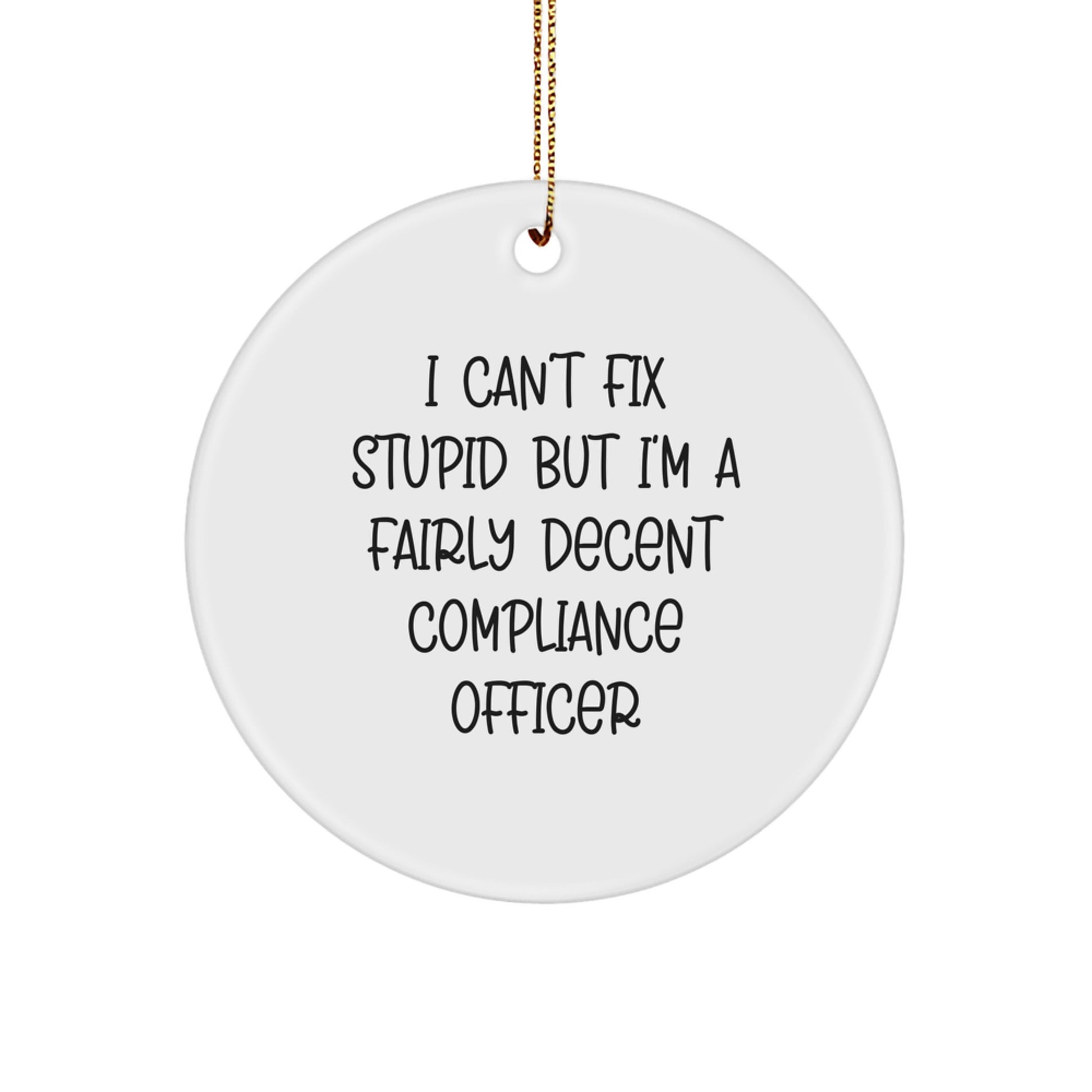 Compliance Officer Gifts Funny Circle Ornament I Can't Fix Stupid Christmas Unique Presents from Friends - Image 1