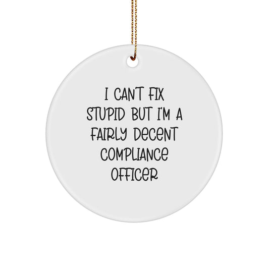 Compliance Officer Gifts Funny Circle Ornament I Can't Fix Stupid Christmas Unique Presents from Friends - Image 1