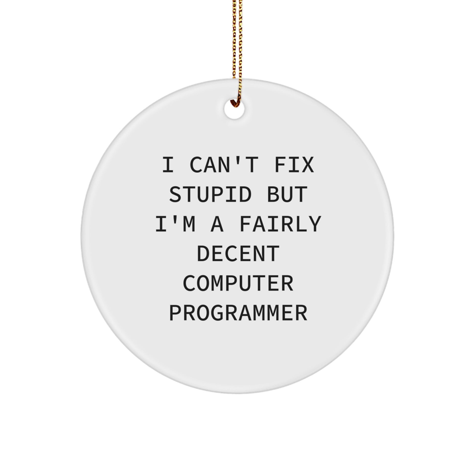 Funny Computer Programmer Gifts - I Can't Fix Stupid Circle Ornament, Perfect for Office Humor, Christmas Unique Gifts from Friends - Image 1