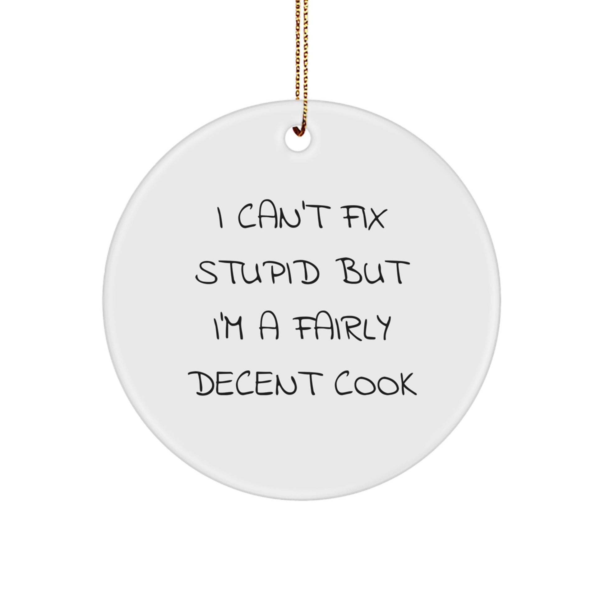 Funny Cook Christmas Unique Gifts from Friends for Cook Men Christmas Unique Ornaments I Can't Fix Stupid But I'm A Fairly Decent Cook Circle Ornaments - Image 1