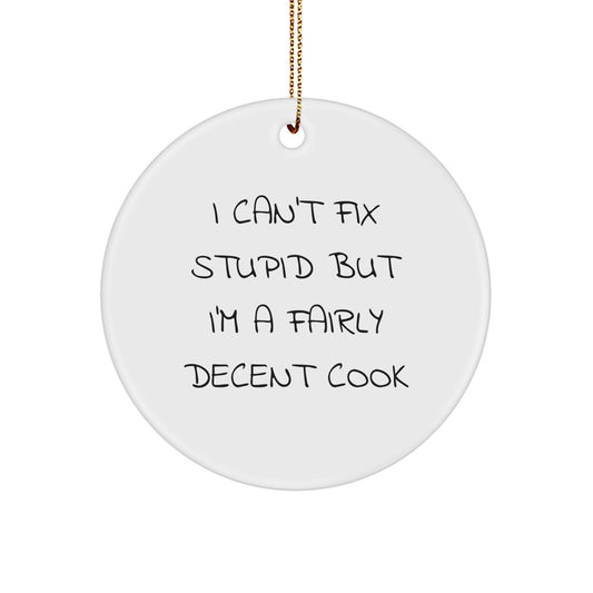Funny Cook Christmas Unique Gifts from Friends for Cook Men Christmas Unique Ornaments I Can't Fix Stupid But I'm A Fairly Decent Cook Circle Ornaments - Image 1