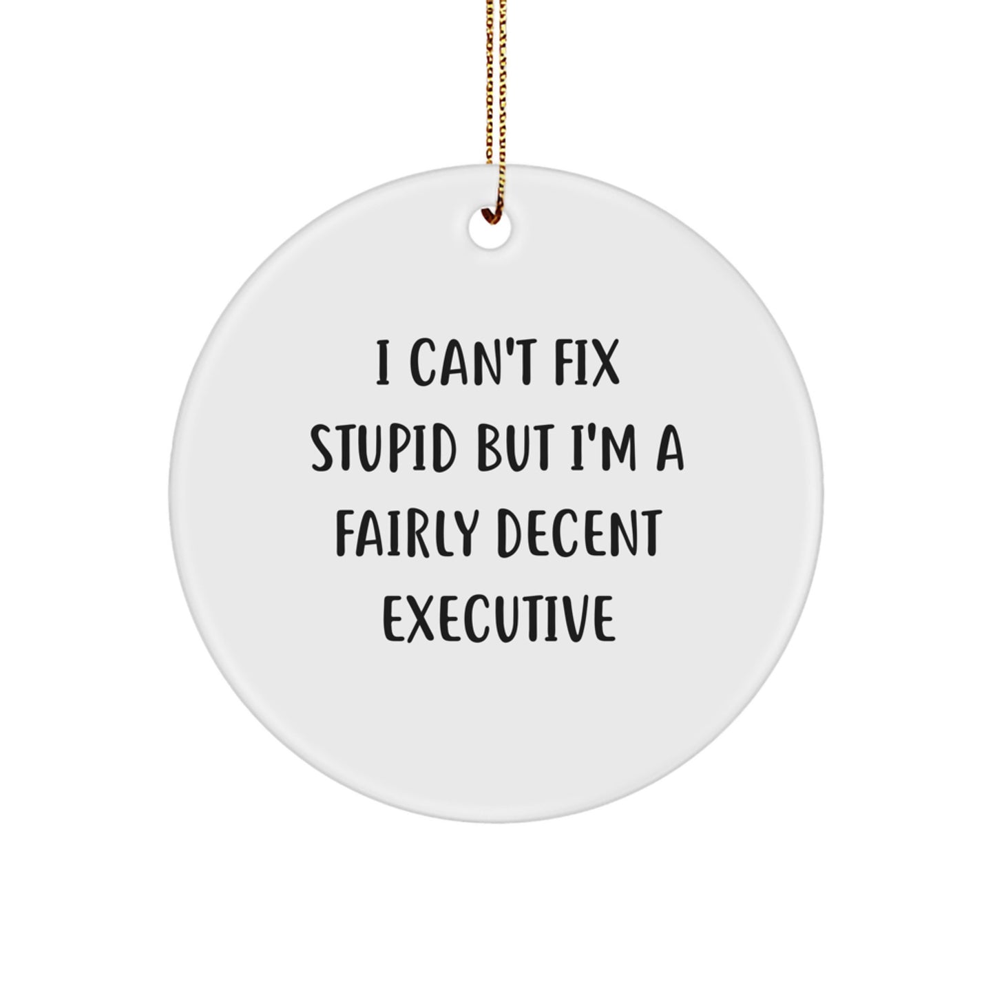 Funny Executive Gifts from Men to Coworkers, Executive Circle Ornament, I Can't Fix Stupid But I'm A Fairly Decent Quote - Image 1