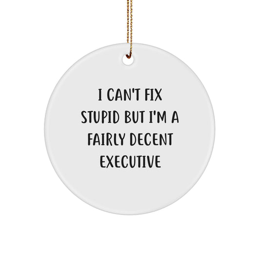 Funny Executive Gifts from Men to Coworkers, Executive Circle Ornament, I Can't Fix Stupid But I'm A Fairly Decent Quote - Image 1