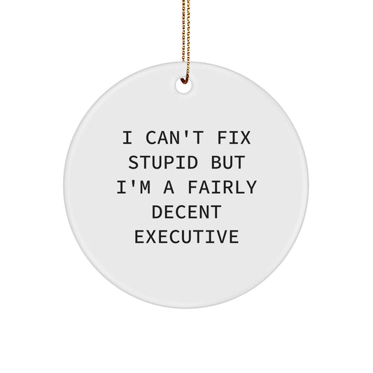 Funny Executive Gifts from Men for Men - Christmas Unique Circle Ornament I Cant Fix Stupid - Image 1