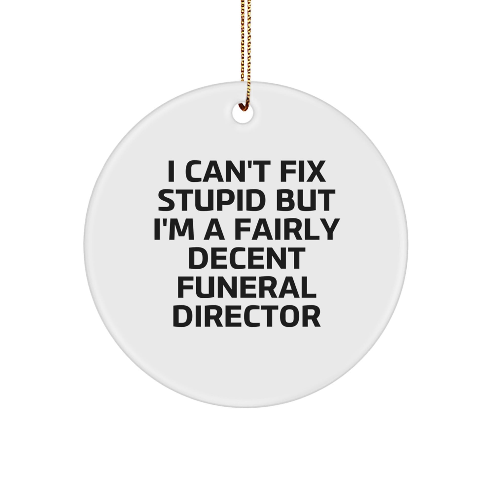 Funny Funeral Director Gifts, I Can't Fix Stupid But I'm A Fairly Decent, Christmas Circle Ornament for Women, Men, Friends, Coworkers, Family - Image 1