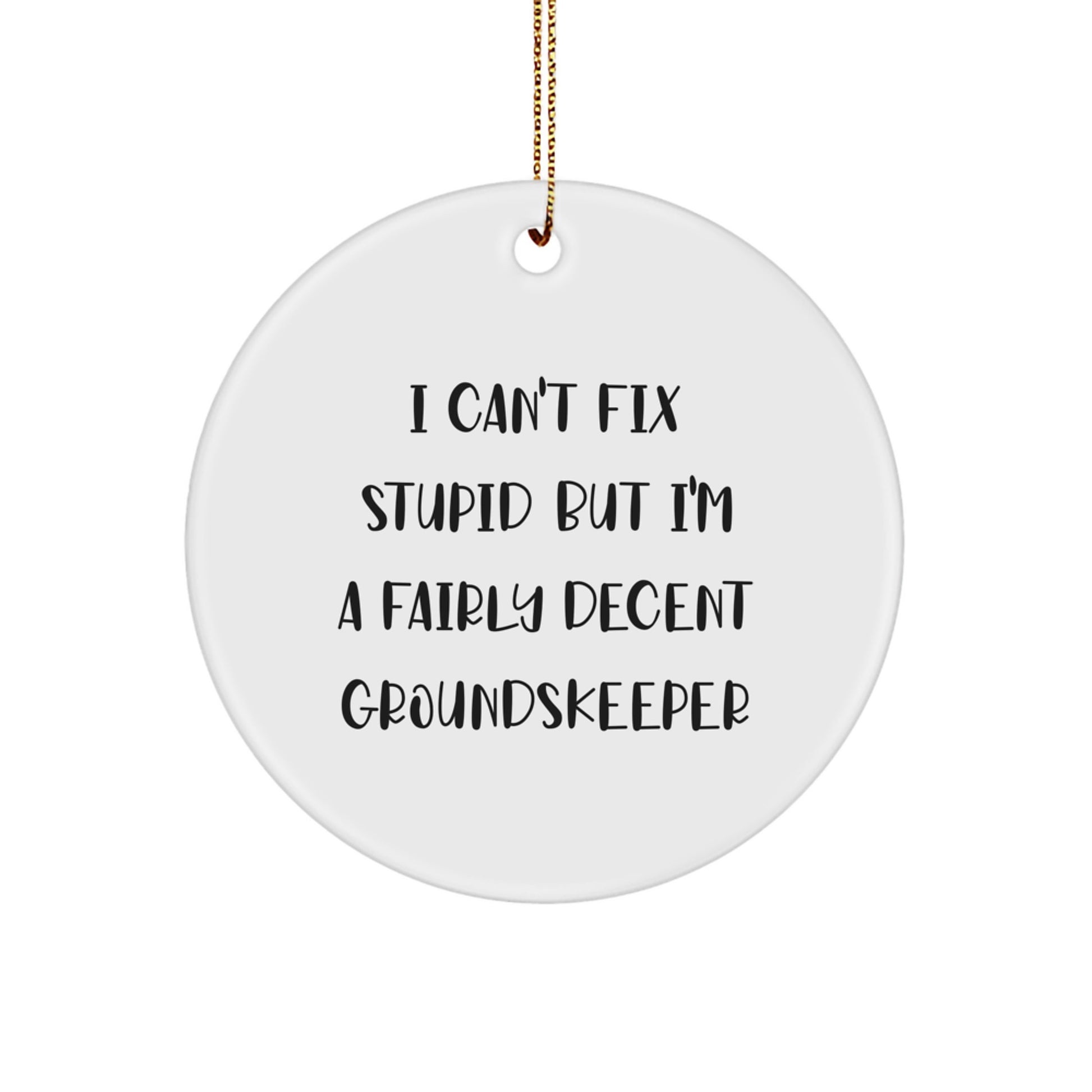 Funny groundskeeper Gifts for Men, Women Friends Family - 'I Can't Fix Stupid' Circle Ornament, White, Circle Shaped, Christmas Unique Decorations - Image 1