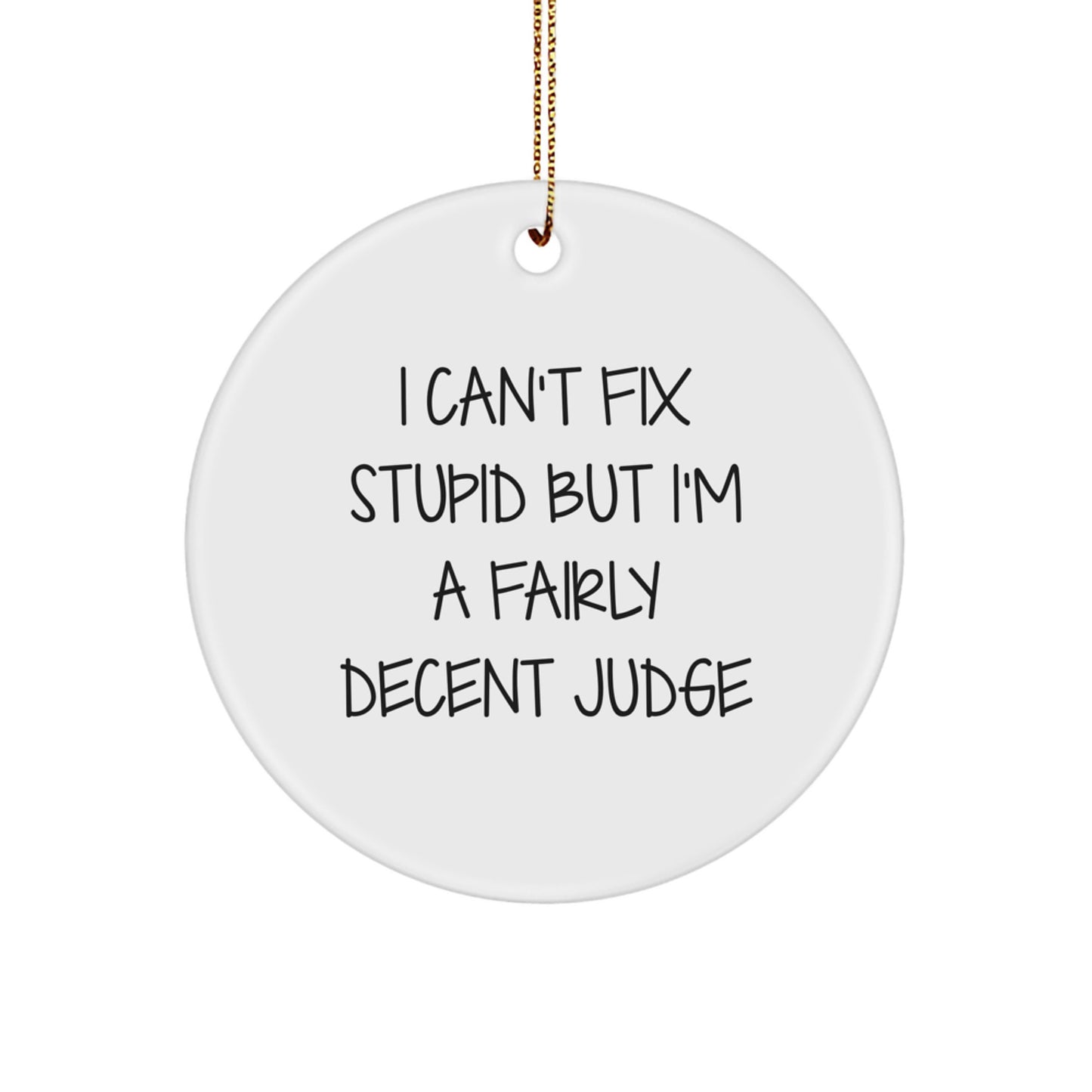Funny Judge Gifts for Men, Women, or Coworkers - Unique Circle Ornament with I Can't Fix Stupid Quote - Image 1