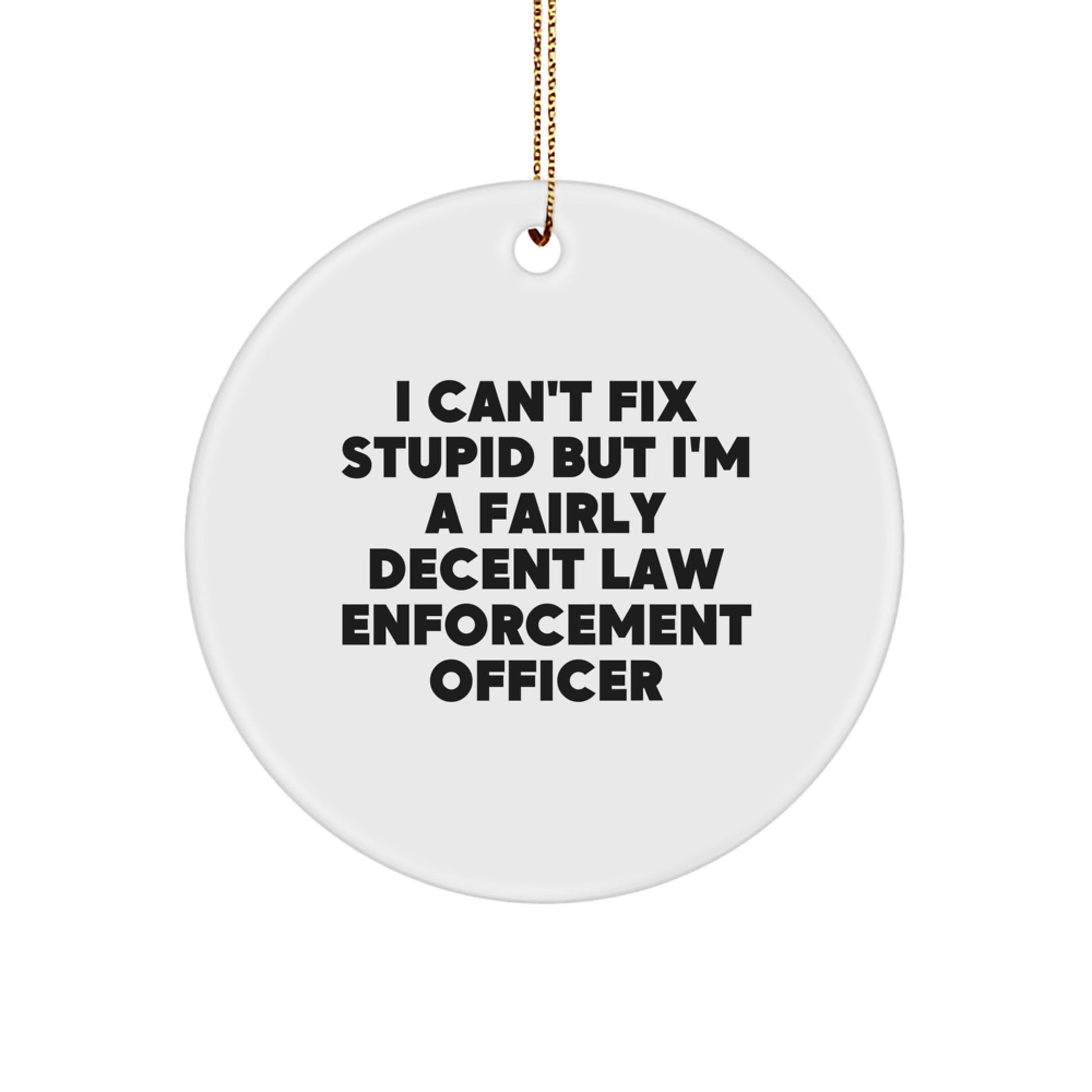 Funny Law Enforcement Officer Gifts from Friends, Men, or Family - Unique Christmas Ornaments for Law Enforcement Officer, Men, or Women, 'I Can't Fix Stupid...' - Image 1