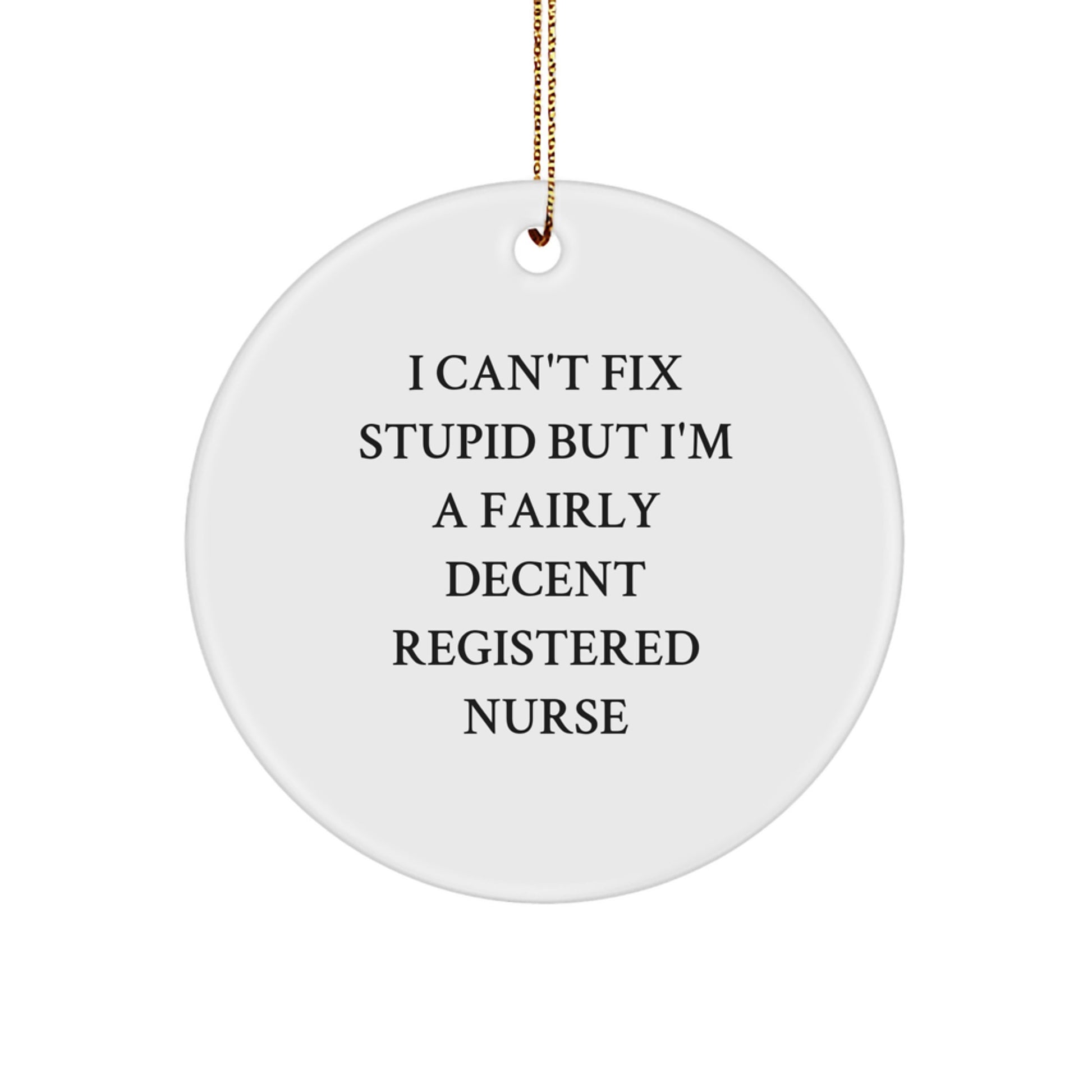 Funny Registered Nurse Gifts, Inspirational Christmas Ornament for Registered Nurses, I Can't Fix Stupid But I'm A Fairly Decent Registered Nurse Quote Decoration - Image 1