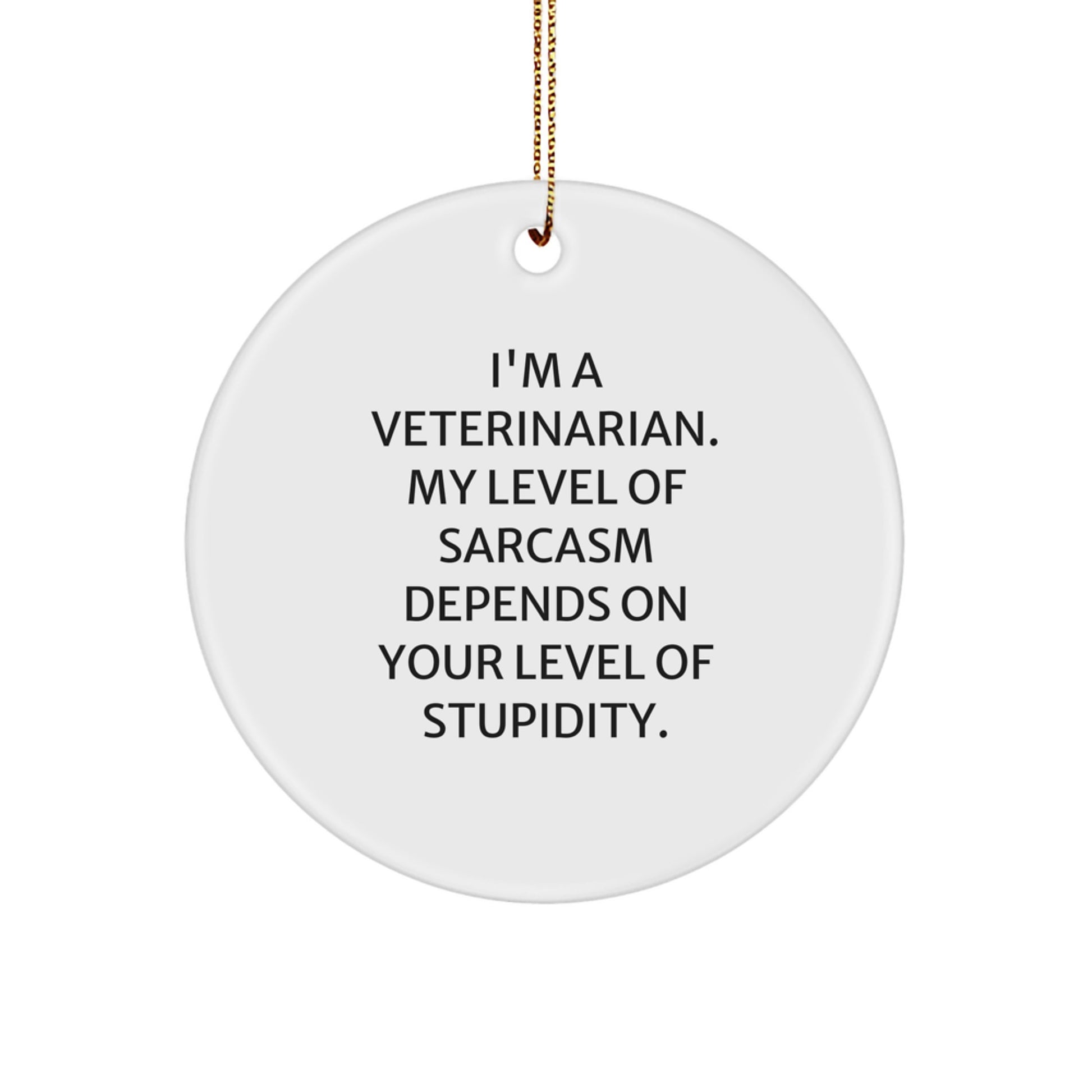 Funny Veterinarian Gifts, Christmas Unique Circle Ornament, 'I'm A Veterinarian. My Level Of Sarcasm Depends On Your Level Of Stupidity.' - Image 1