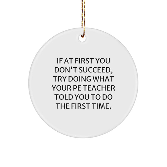 Funny PE Teacher Gifts from Friends - If At First You Don't Succeed, Try Doing What Your PE Teacher Told You To Do The First Time. Christmas Unique Ornaments for Men Women Family - Image 1