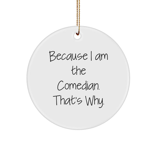 Funny Comedian Gift for Friends, Comedian Christmas Unique Gifts from Family, Comedian Circle Ornament Because I Am The Comedian. That's Why. - Image 1