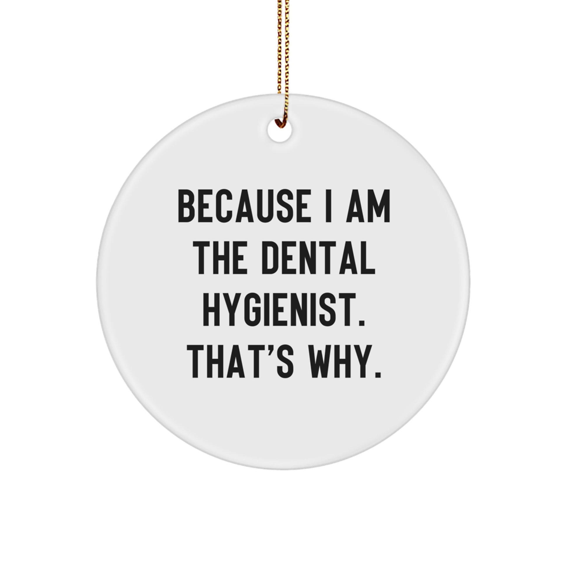 Funny Dental Hygienist Gifts from Friends - Because I Am The 'Dental Hygienist. That's Why.' Circle Ornament for Christmas Season - Image 1