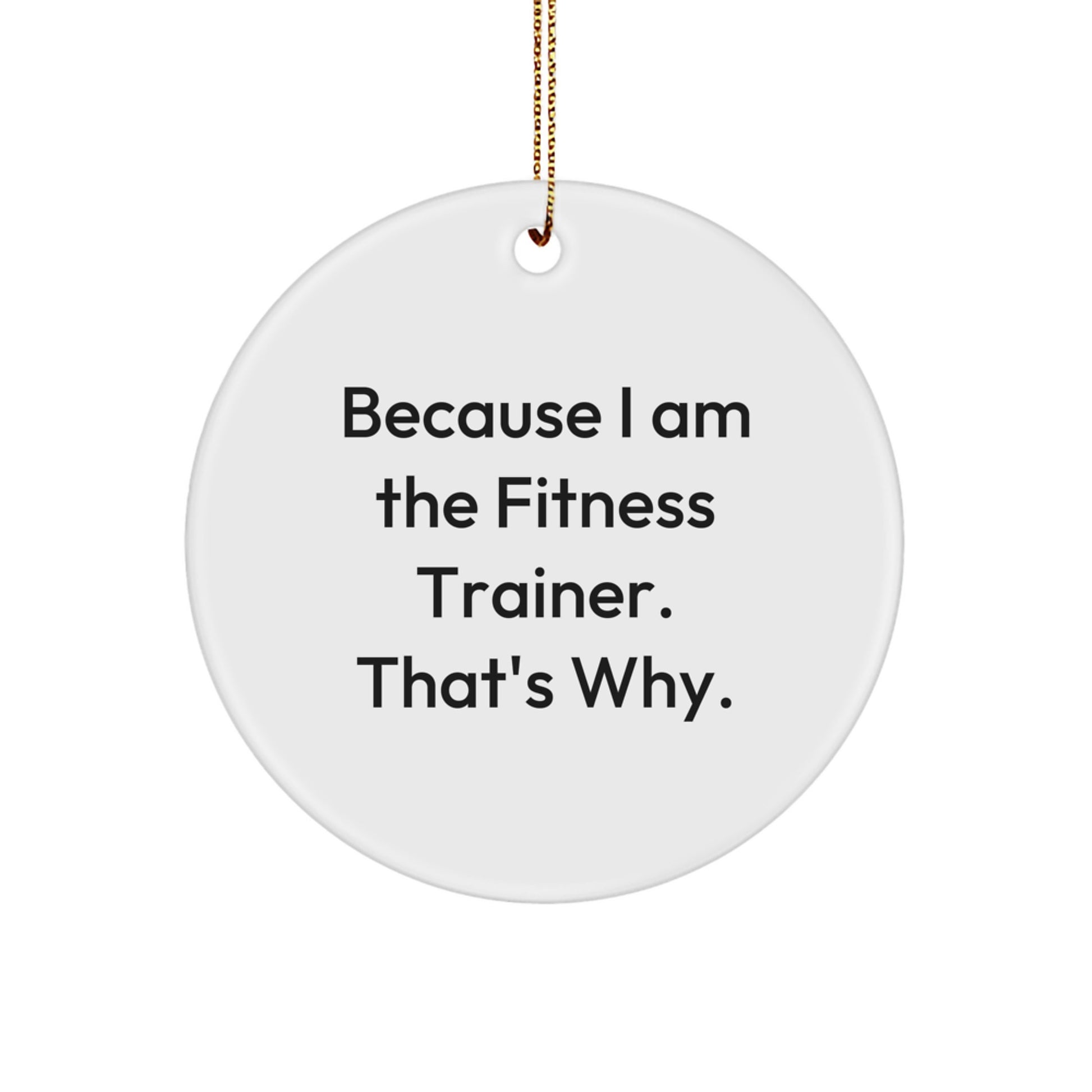 Fitness Trainer Gifts from Friends, Unique Christmas Unique Gifts for Fitness Trainers, 'Because I Am The Fitness Trainer. That's Why.' Circle Ornament - Image 1