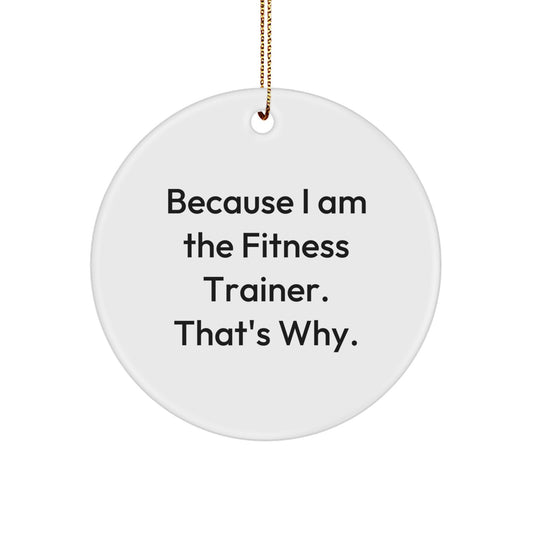 Fitness Trainer Gifts from Friends, Unique Christmas Unique Gifts for Fitness Trainers, 'Because I Am The Fitness Trainer. That's Why.' Circle Ornament - Image 1