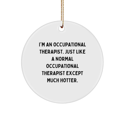 Funny Occupational Therapist Gifts from Friends for Men - Christmas Unique Circle Ornament, 'I'm An Occupational Therapist. Just Like A Normal Occupational Therapist Except Much Hotter.' - Image 1