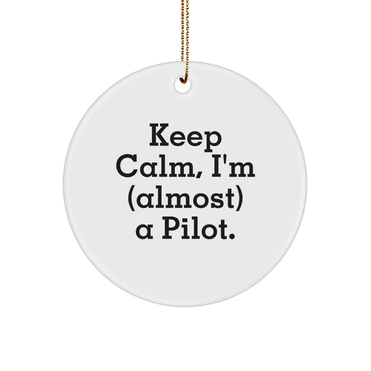 White Pilot Circle Ornament Keep Calm for Neighbors Christmas Unique Gift - Image 1