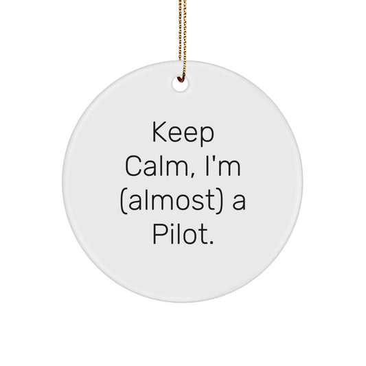 Funny Keep Calm I'm (Almost) a Pilot Christmas Ornament Roommates Gift - Image 1