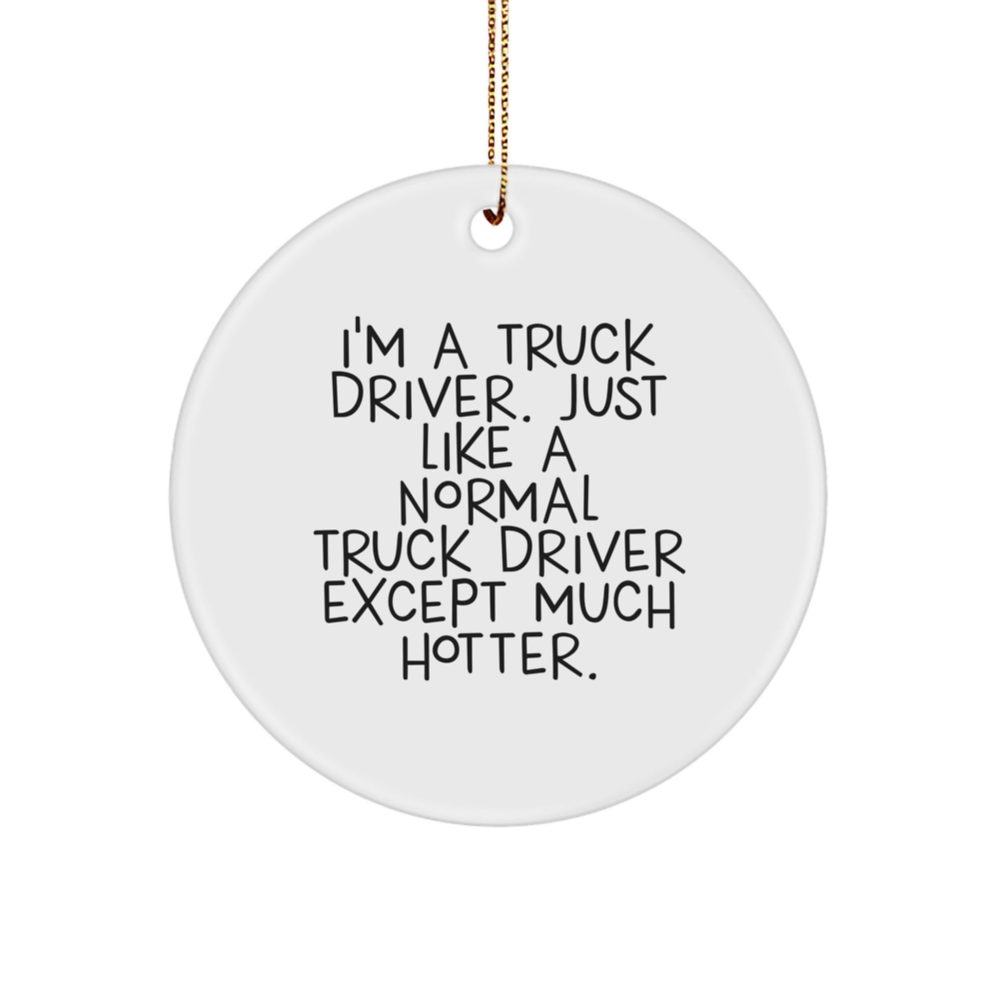Funny Truck Driver Gifts for Men, 'I'm A Truck Driver. Just Like A Normal Truck Driver Except Much Hotter.' Circle Ornament, Christmas Unique Gifts from Friends - Image 1