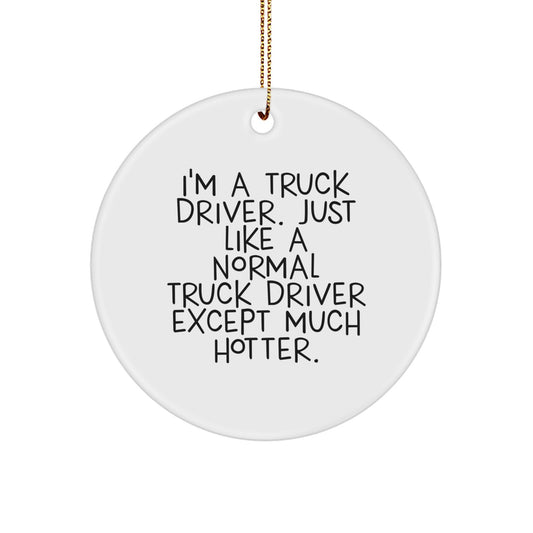 Funny Truck Driver Gifts for Men, 'I'm A Truck Driver. Just Like A Normal Truck Driver Except Much Hotter.' Circle Ornament, Christmas Unique Gifts from Friends - Image 1