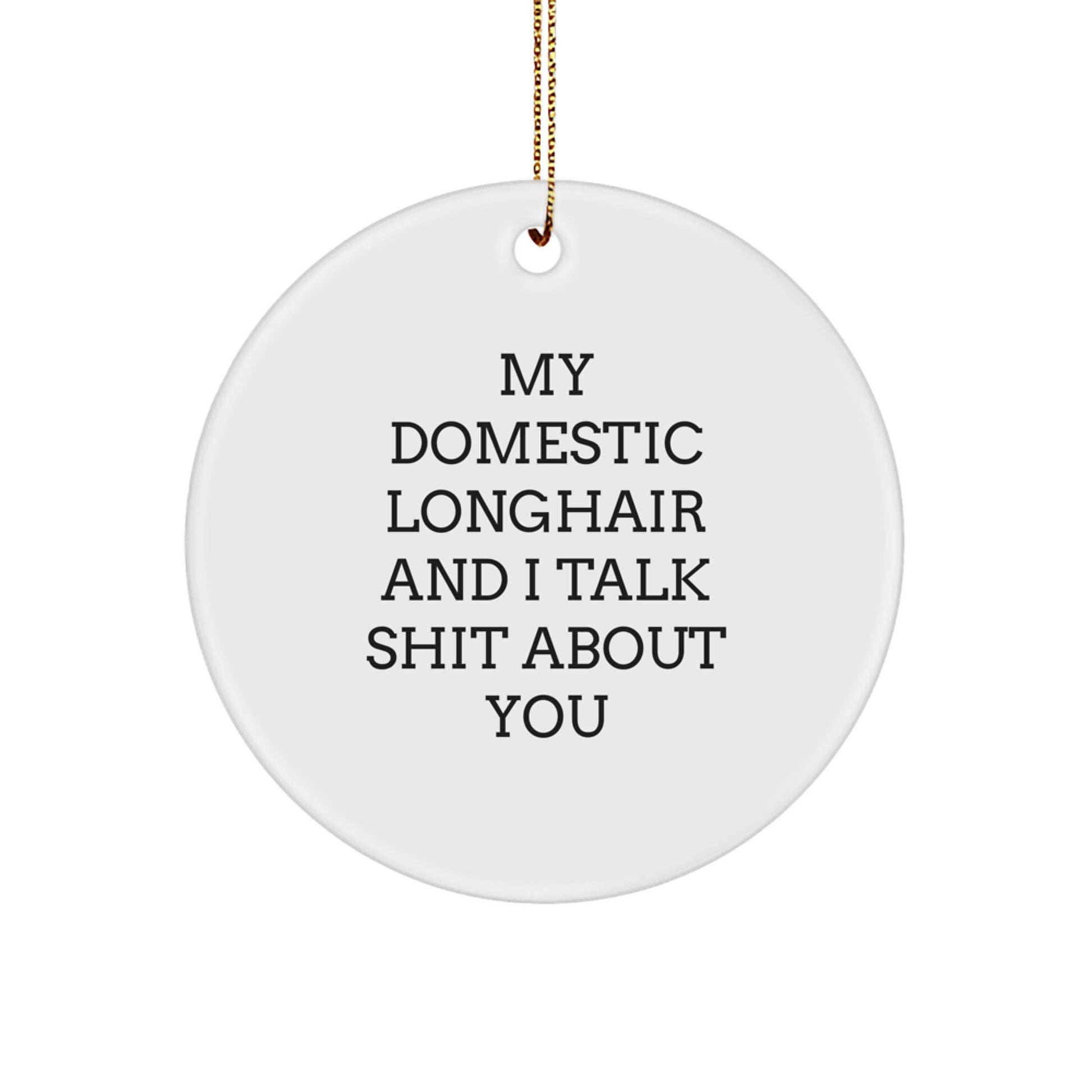 Funny Domestic Longhair Cat Circle Ornaments for Christmas Unique Gifts from Friends to Family - Image 1