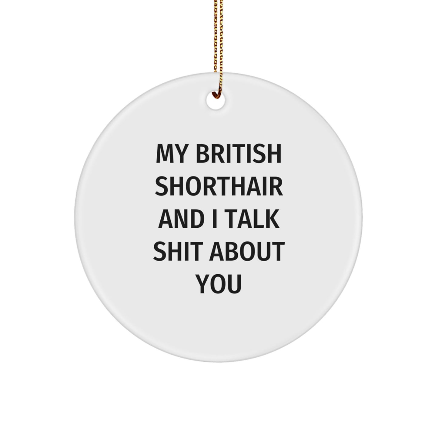 Funny British Shorthair Cat Gifts, British Shorthair Cat Lover Circle Ornament, Christmas Unique Gifts from Family to Friends, My British Shorthair And I Talk Shit About You - Image 1