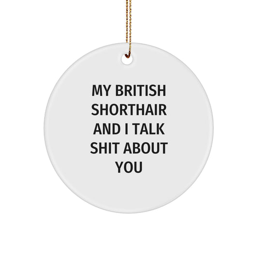 Funny British Shorthair Cat Gifts, British Shorthair Cat Lover Circle Ornament, Christmas Unique Gifts from Family to Friends, My British Shorthair And I Talk Shit About You - Image 1