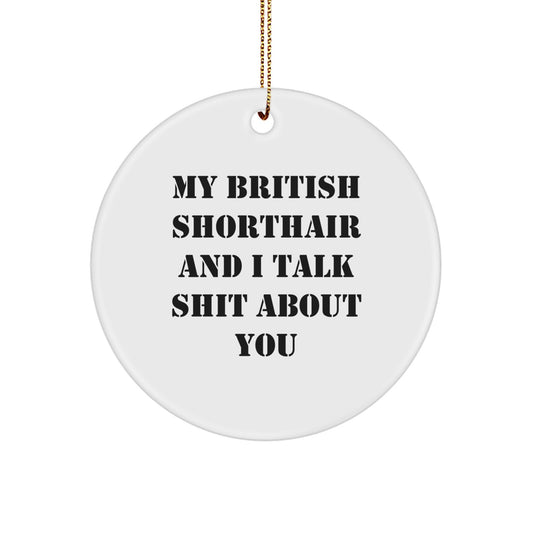 British Shorthair Cat Funny Christmas Circle Ornament Gifts from Friends for Men, Women, Family - My British Shorthair And I Talk Shit About You - Image 1