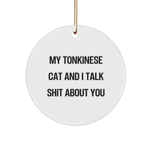 Funny Tonkinese Cat Gifts from Friends for Tonkinese Cat Lovers - Circle Ornament with My Tonkinese Cat And I Talk Shit About You Quote, Christmas Unique Gifts - Image 1