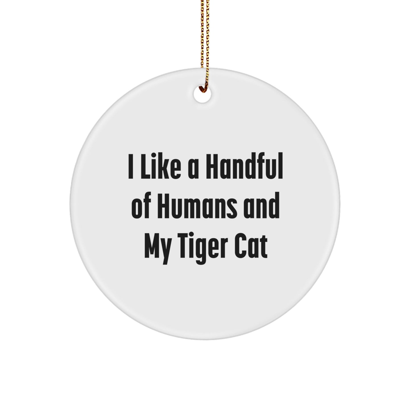 Funny Tiger Cat Gifts from Men to Family Members, Christmas Unique Circle Ornament for Home Decor, 'I Like A Handful Of Humans And My Tiger Cat' Quote - Image 1