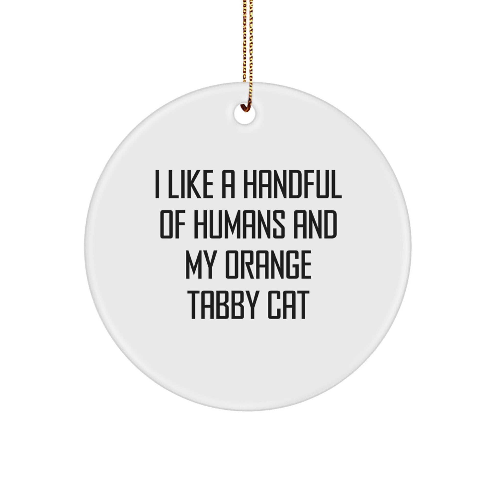 Funny Orange Tabby Cat Gifts from Friends for Orange Tabby Cat Lovers - Christmas Unique Circle Ornament with I Like A Handful Of Humans And My Orange Tabby Cat Quote - Image 1