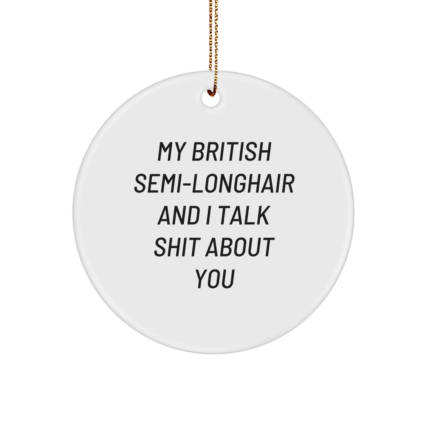 Funny British Semi-Longhair Cat Gifts for Men, Circle Ornament with Shitty Quote, Gifts from Friends at Christmas - Image 1