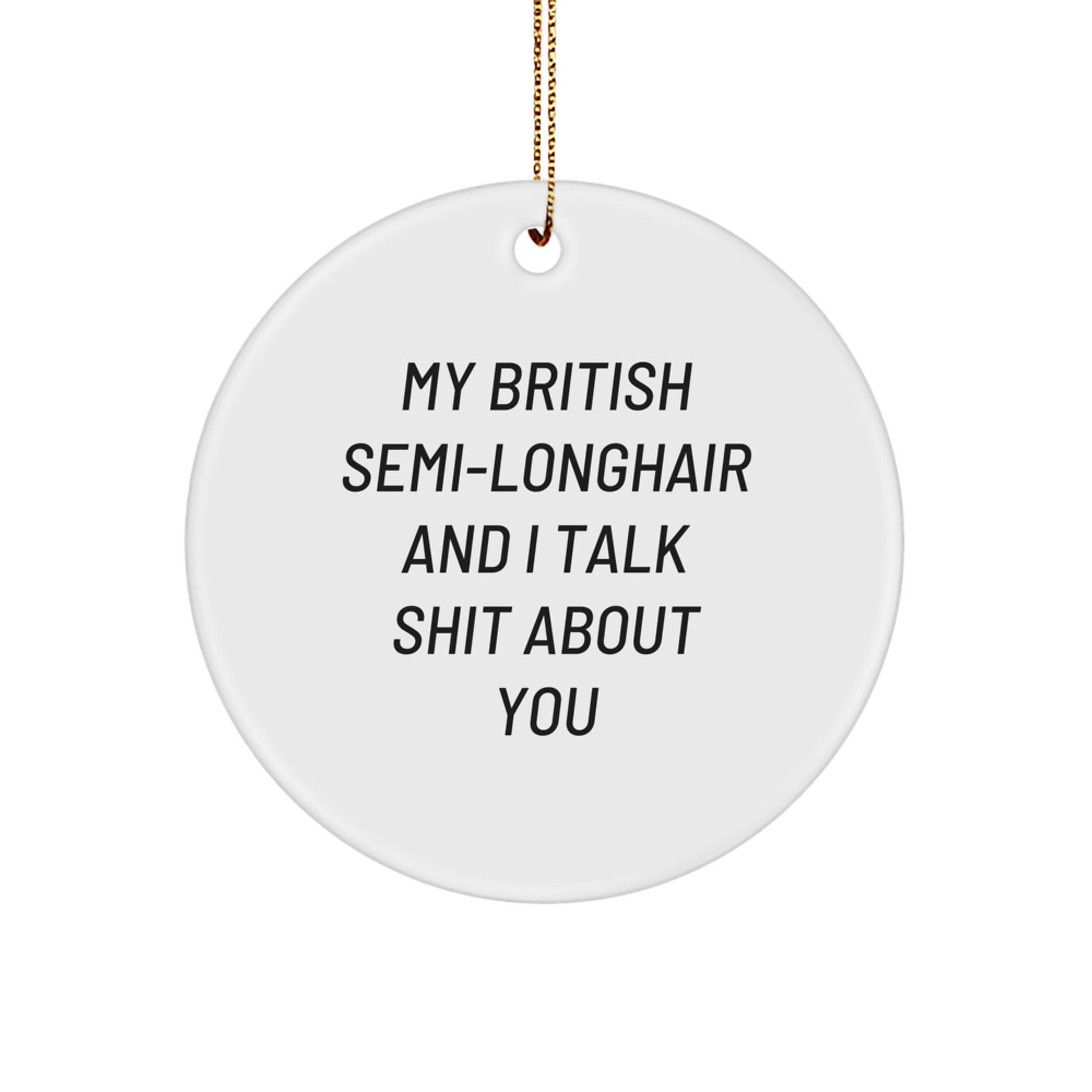 Funny British Semi-Longhair Cat Gifts for Men, Circle Ornament with Shitty Quote, Gifts from Friends at Christmas - Image 1