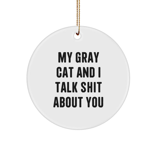 Funny Gray Cat Circle Ornament Gifts from Men to Friends for Christmas Decorations - My Gray Cat And I Talk Shit About You - Image 1