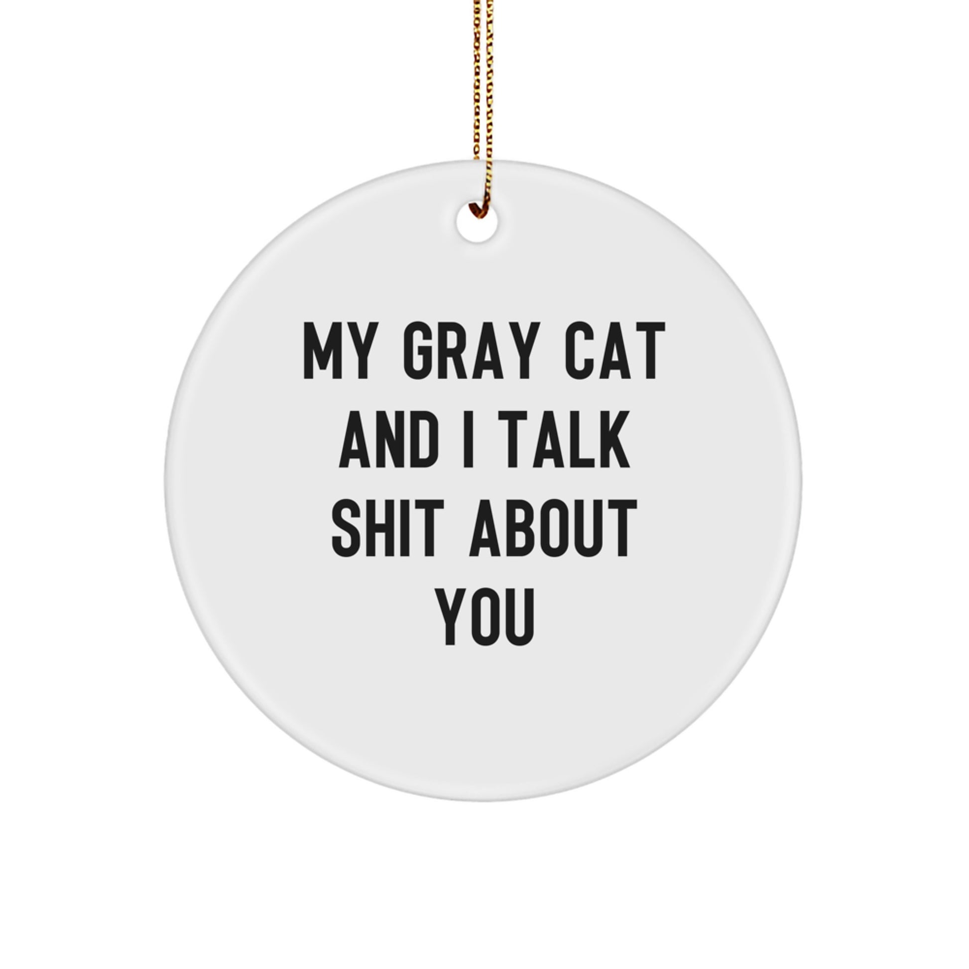 Funny Gray Cat Gifts for Men, Christmas Circle Ornament, My Gray Cat And I Talk Shit About You Quote Decoration, Gifts from Friends - Image 1