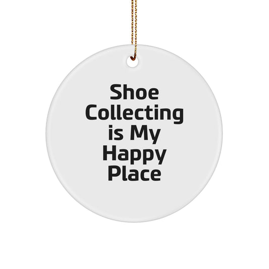Shoe Collecting Gifts from Friends, Christmas Unique Gifts for Shoe Enthusiasts, 'Shoe Collecting Is My Happy Place' Circle Ornament - Image 1