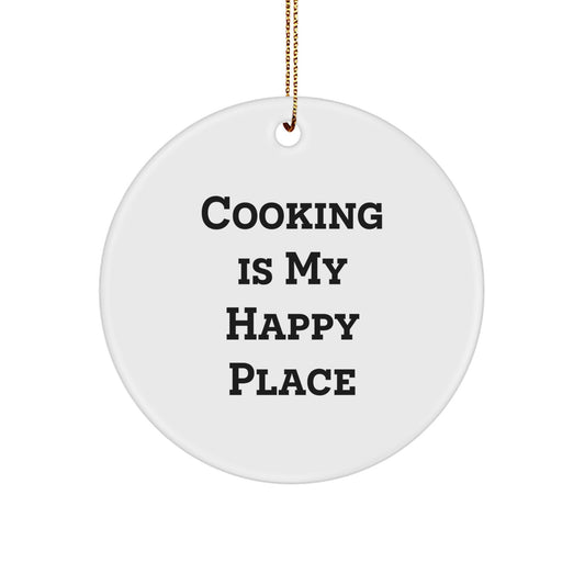 Funny Cooking Gifts from Men for Friends - 'Cooking Is My Happy Place' Christmas Circle Ornament - Image 1