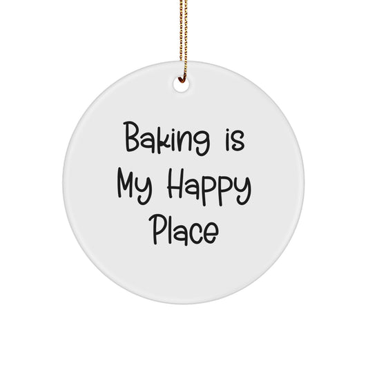 Gifts from Family, Friends, or Coworkers - Inspirational Baking Gifts for Women, Men, or Baking Enthusiasts - Christmas Unique Circle Ornament with Baking Is My Happy Place Quote - Image 1
