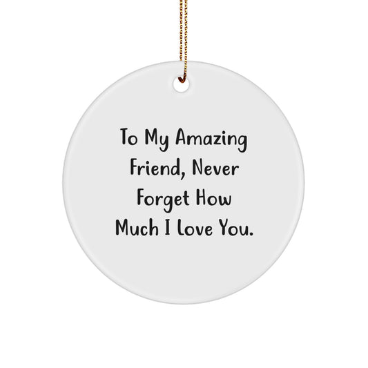 Christmas Circle Ornament Gifts for Friend - Inspirational 'To My Amazing Friend, Never Forget How Much I Love You.' Quote, Friend Gifts from Men, Women, Family, Coworkers, Friends - Image 1
