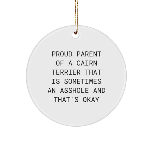 Funny Cairn Terrier Dog Gifts, Circle Ornament for Proud Parents, Christmas Unique Presents from Friends to Family - Image 1