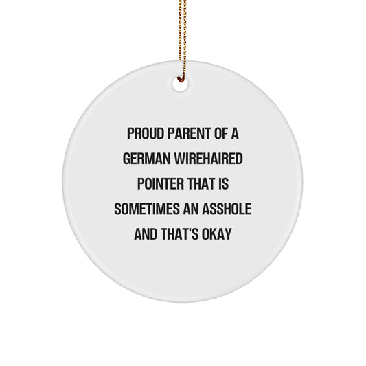 German Wirehaired Pointer Dog Lover Gifts Christmas Unique Circle Ornaments with Proud Parent Quote, Funny German Wirehaired Pointer Dog Mom Gifts for Men Women Friends Family - Image 1