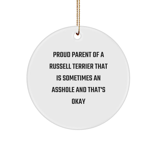 Funny Russell Terrier Dog Gifts for Men, Women, Friends, Coworkers, Family - Christmas Unique Gifts from Men, Women, Friends, Coworkers, Family - Circle Ornament with Russell Terrier Dog Quote - Image 1