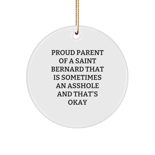 Saint Bernard Dog Christmas Circle Ornament, Funny Gift from Friends to Proud Parents - Image 1
