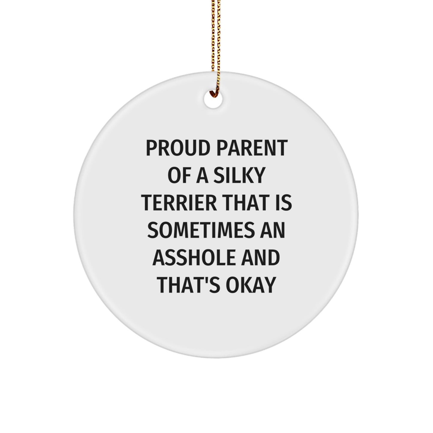 Funny Silky Terrier Dog Lover Gifts for Men Women Friends Family - Christmas Unique Circle Ornament with Proud Parent Quote - Image 1