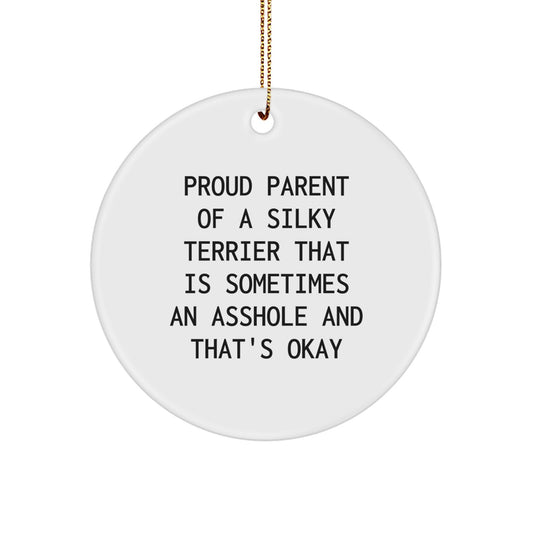 Funny Silky Terrier Dog Gifts from Men to Friends for Christmas Unique Ornaments - Proud Parent Silky Terrier Dog Circle Ornament - Image 1