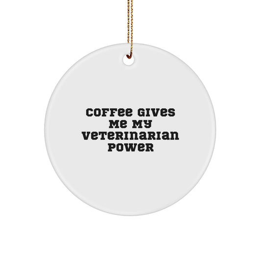 Funny Veterinarian Gifts for Men from Friends, Christmas Unique Circle Ornament with Coffee Gives Me My Veterinarian Power Quote, Perfect for Coworkers or Family - Image 1