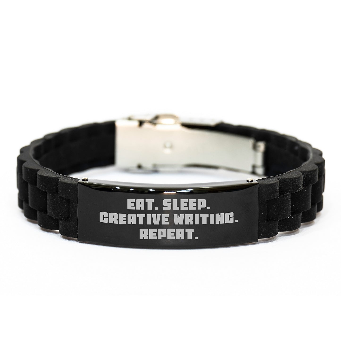Funny Creative Writing Gifts for Valentine's Inspirational Glide lock Clasp Bracelet from Men to Women Friends Family - Eat. Sleep. Creative Writing. Repeat. - Image 1