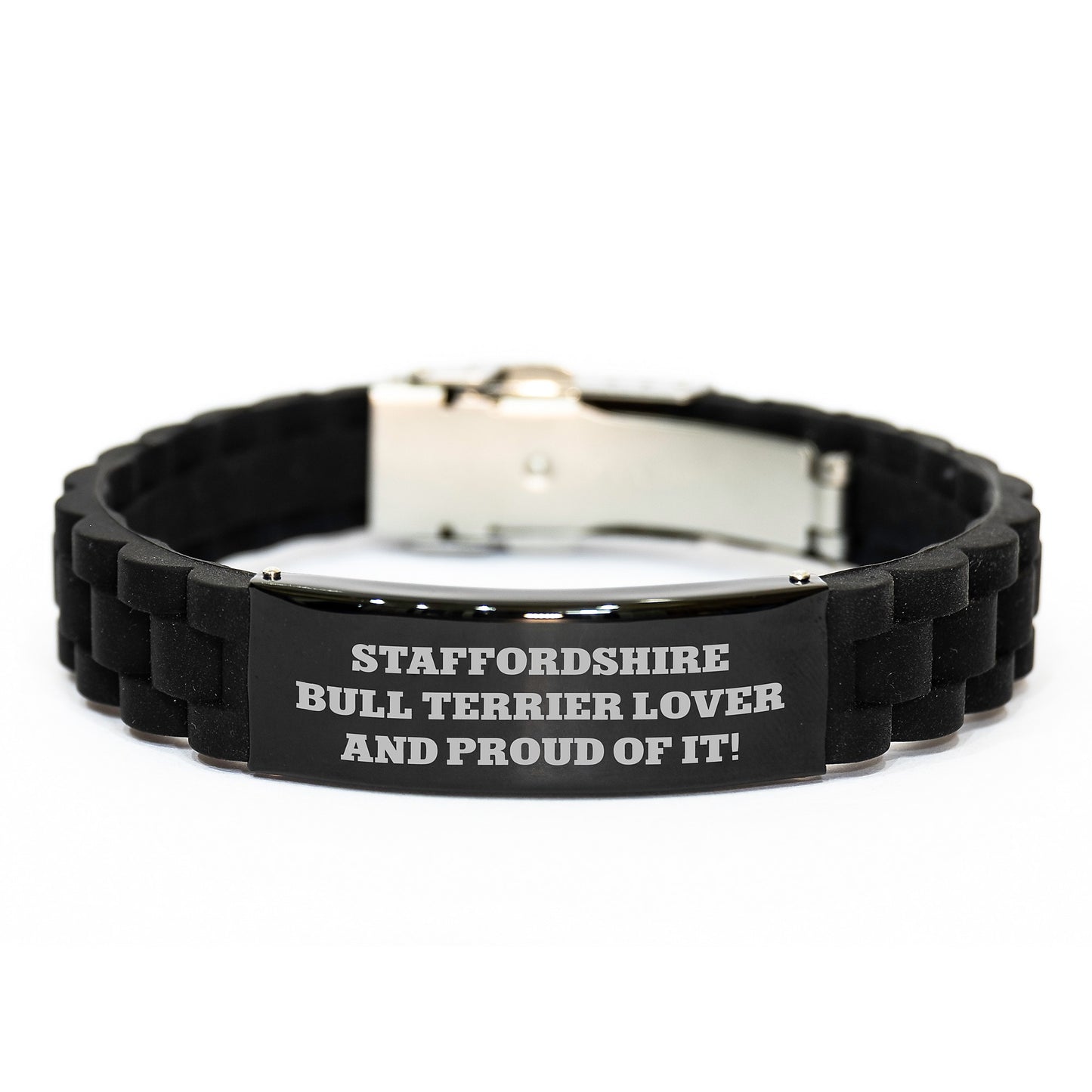 Staffordshire Bull Terrier Dog Lover Gifts for Men, Women, and Friends - Glide lock Clasp Black Stainless Steel Valentine's Unique Gift from Family - Image 1