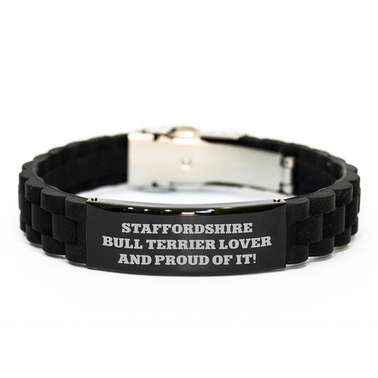 Staffordshire Bull Terrier Dog Lover Gifts for Men, Women, and Friends - Glide lock Clasp Black Stainless Steel Valentine's Unique Gift from Family - Image 1